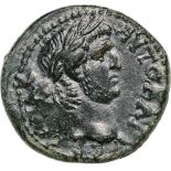 Head of Domitian right / Head of Titus right. Countermark: S. RPC II, 930. XF