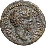 Head of Marcus Aurelius right / Serpent coiled on torch. Unpublished (?). VF