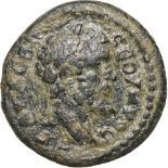 Bust of Septimius Severus right / Herakles standing right, looking left. SNG Cop. 405. R! VF