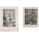 Lot of 2, including a reproduction photo and a lithographie B&W about russian events