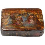 Rectangular box, lacquered and painted wood, scene "The moment of the prayer"