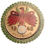 Standschutzenverband TirolVoralberg Gaumeister "Wehrmann" Large Gold 1943 Badge with Oak Leaves