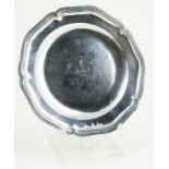 Silver dish. 18th century. Marked by Antonio Forcada Laplaza silversmiths. Mexico. 18th century.↵“