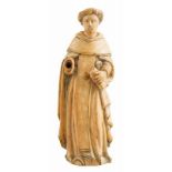 "Benedictine monk" Carved ivory sculpture with polychrome residue.  Indo-Portuguese.  18th century.