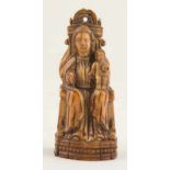 "Virgin Mary with Child" Carved ivory sculpture.  Indo-Portuguese.  17th / 18th century.↵10 x 4 x
