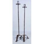 Pair of wrought iron torch stands.  15th / 16th century.↵Height: 138 cm. and 128 cm.