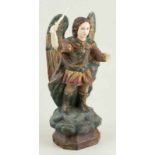 "Saint Michael Archangel" Gilded and polychromed wood and ivory sculpture.  Colonial. 18th