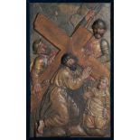 Jesus´ path to Calvary and "Agony in the Garden" Pair of carved, gilded and polychromed wooden