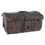 Embossed leather and wrought iron chest with a wooden core. Netherlands. Gothic. 15th century.