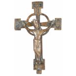 A Romanesque important bronze crucifix with gilt remains. Limoges. France. 12th century. Important