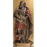 Saint Luke Carved, gilded and polychromed wooden relief. Castilian School. Early 17th century.