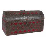 Wooden chest covered in velvet and ironwork. Renaissance. Early 16th century. Covered in fine