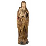 Madonna and Child Carved, gilded and polychromed wooden sculpture. Hispanic-Flemish. Gothic. 15th