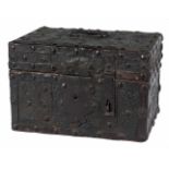 Wrought iron chest with a wooden core. Germany. Gothic-Renaissance. Circa 1500. Completely covered