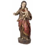 Madonna and Child Carved, gilded and polychromed wooden sculpture. 17th century. Mary is depicted as