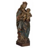 Madonna and Child Carved, gilded and polychromed wooden sculpture. Hispanic-Flemish. Gothic. Late