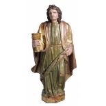 Saint John the Evangelist Carved, stewed, gilded and polychromed wooden sculpture. Castilian School.