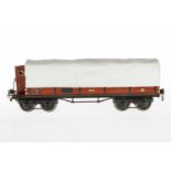 Märklin Planewagen 1853, S 1, HL, mit BRH, Spannbogen und Plane, LS tw ausgebessert, L 33,5,