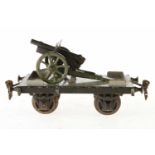 Märklin Militär-Plattformwagen 1924/11, S 1, uralt, HL, mit Kanone, Protze fehlt, LS und