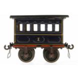 Märklin Personenwagen 1805, S 1, uralt, HL, 2A Gussräder, Kupplungen gelötet, farbl. rest., L 10,