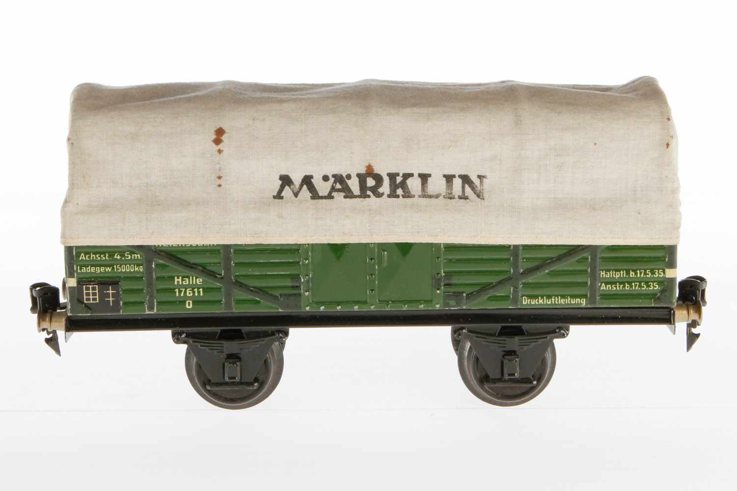 Märklin Planewagen 1763, S 1, CL, mit Spannbogen und Plane, LS und gealterter Lack, L 24, sonst noch