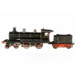 Märklin 2-B Dampflok E 1021 mit 2A Tender, S 1, Uhrwerk intakt, schwarz HL, Stirnlampen fehlen,