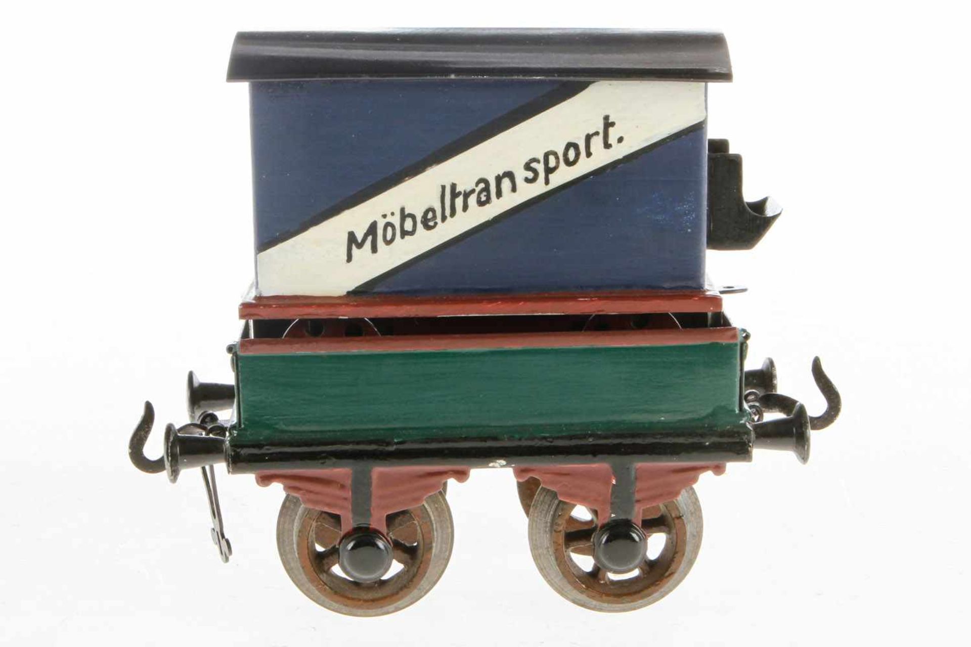 Bing Möbeltransportwagen 9193, S 1, uralt, mit NB-Möbelwagen und Gussrädern, farblich rest., L 13