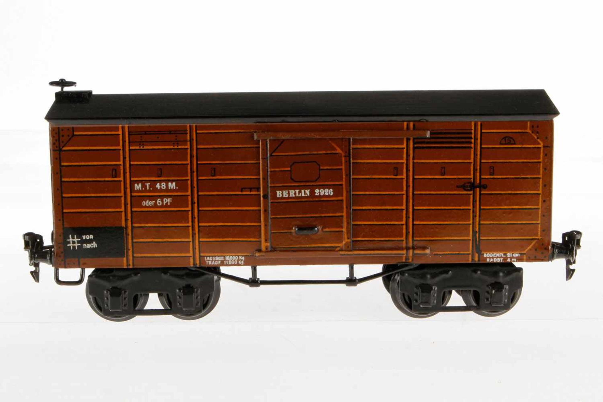 Märklin gedeckter Güterwagen 1926, S 1, braun HL, mit 2 ST und Bremsspindel, min. LS und leicht