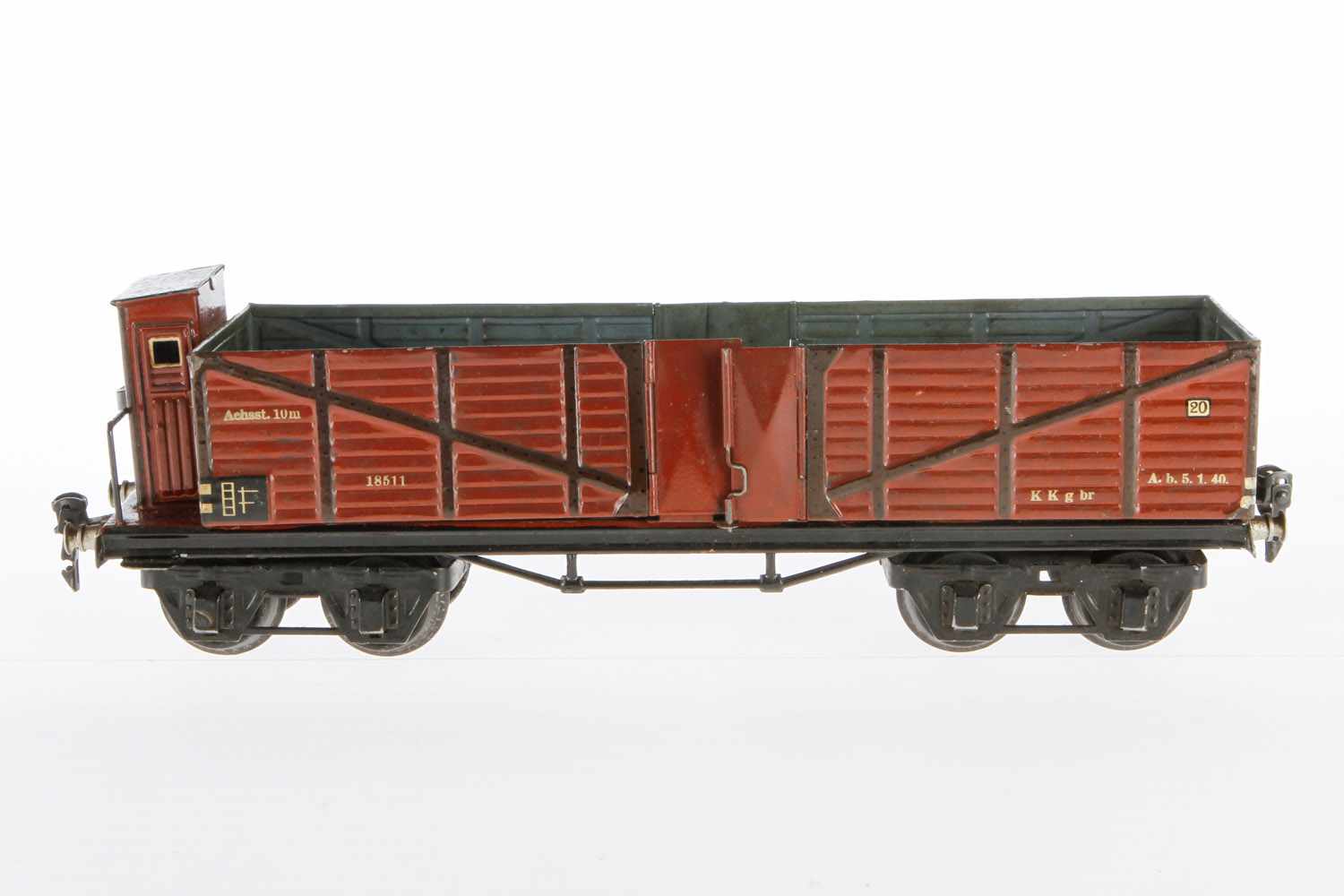 Märklin Hochbordwagen 1851, S 1, HL, mit BRH und 2x 2 LT, LS und gealterter Lack, L 33, Z 2-3