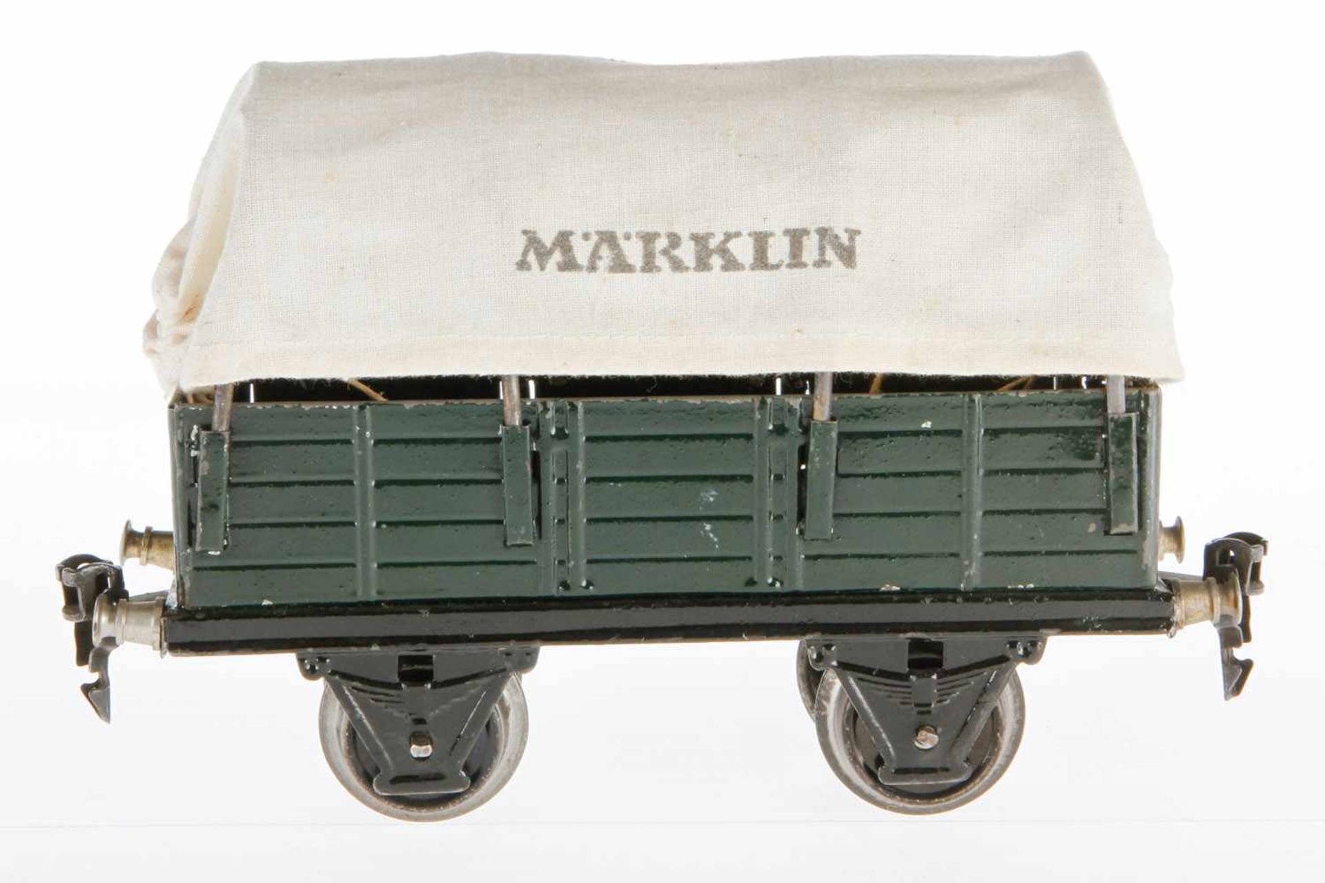 Märklin Planewagen 1963, S 1, HL, mit Spannbögen und Plane, LS tw ausgebessert, gealterter Lack, L