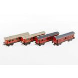 4 Trix Express Mitropa Wagen, S H0, Blech, rot, LS, L 13,5, bespielt