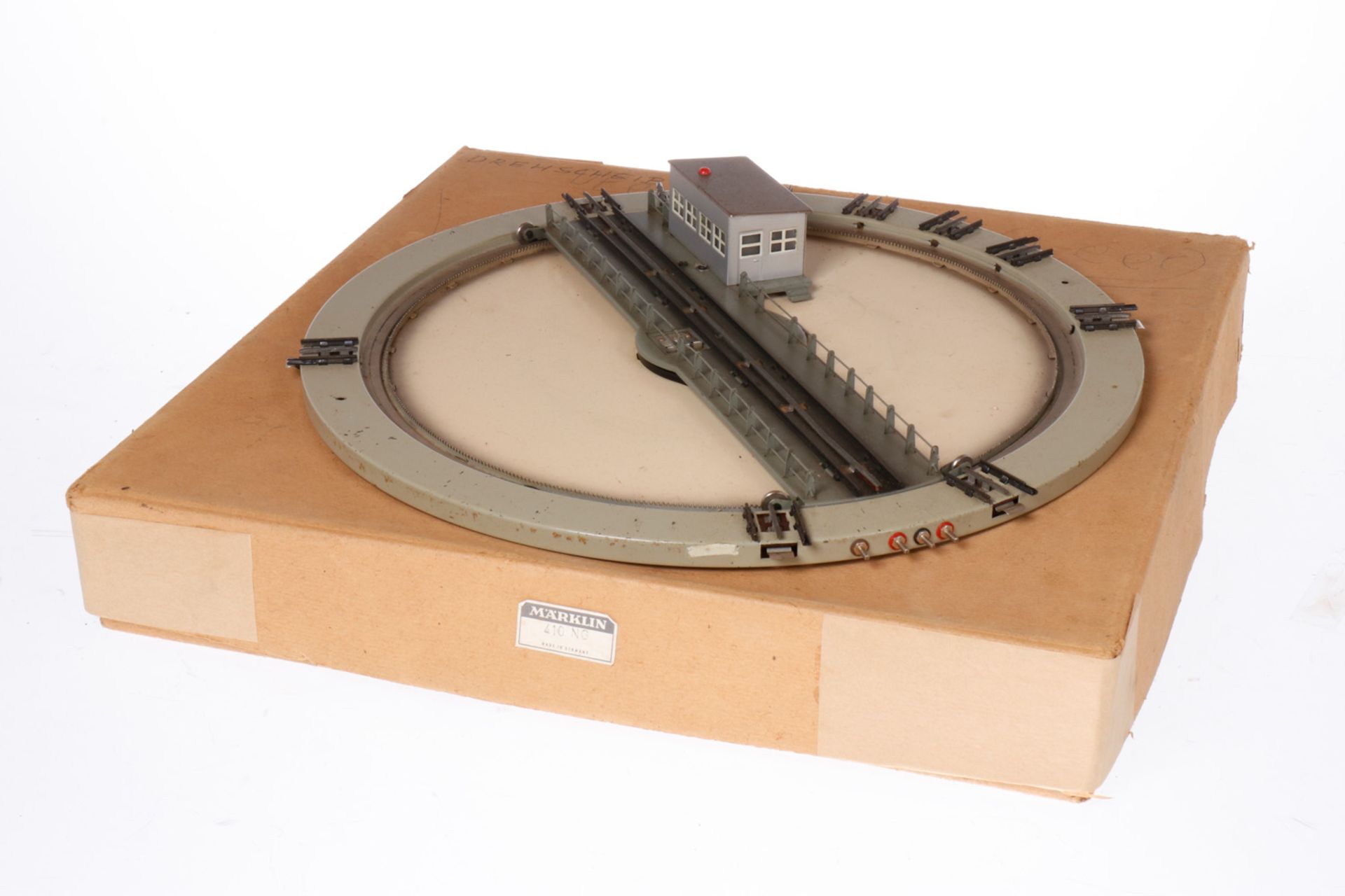 Märklin Drehscheibe 410 NG, S H0, mit 10 Anschlüssen, L 35, LS/RS, im leicht besch. OK, bespielt