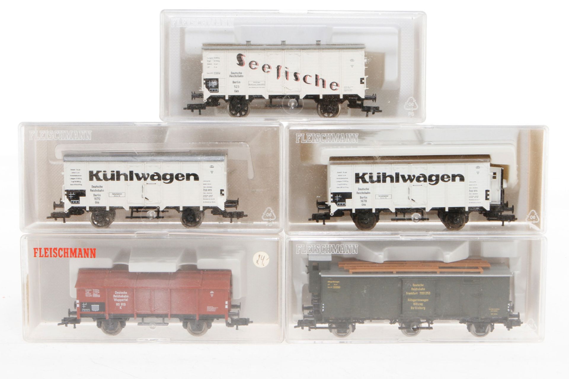 5 Fleischmann Wagen 5210, 5341, 2x 5346 und 5380, S H0, je im OK, Z 1-2