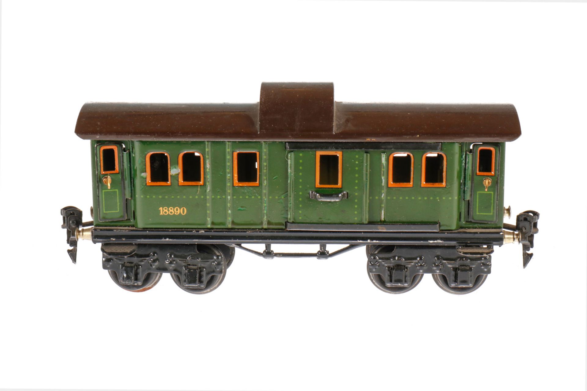 Märklin Gepäckwagen 1889, S 0, CL, mit 2 ST und 4 AT, LS teilw. ausgebessert, L 21,5, cm, Z 2-3