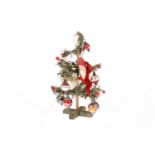 Puppenstuben-Christbaum, mit Spiegelglaskugeln, Eiszapfen und Nikolaus mit Massegesicht, H 14 cm,