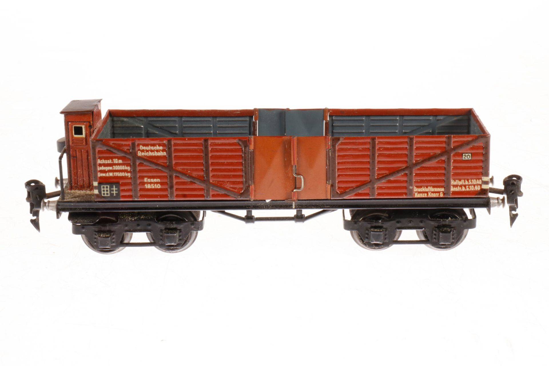 Märklin Hochbordwagen 1851, S 0, CL, mit BRH und 2x 2 LT, tw nachlackiert, L 24,5, im NB-OK,