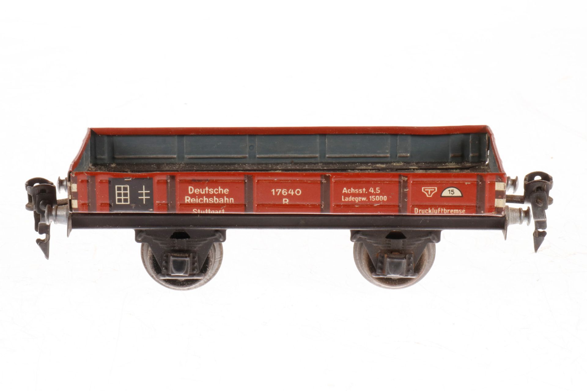 Märklin Niederbordwagen 1764, S 0, CL, tw nachlackiert, L 16,5, im NB-OK, bespielt