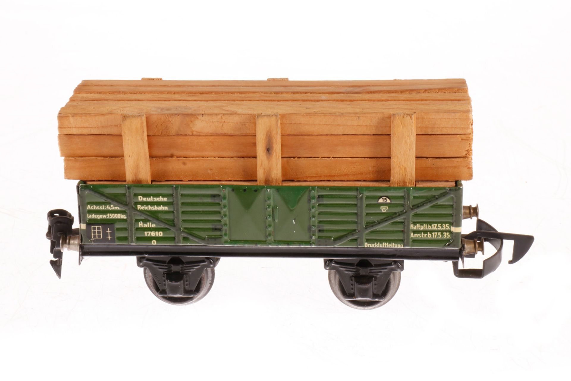 Märklin offener Güterwagen 1761, S 0, CL, verändert, L 16,5, im NB-OK, bespielt