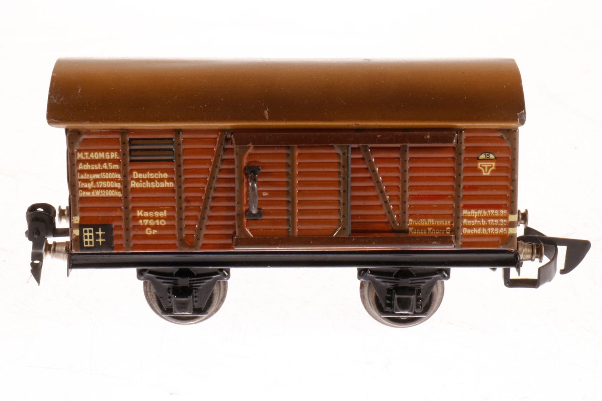 Märklin gedeckter Güterwagen 1781, S 0, CL, mit 2 ST, verändert, L 16,5, im NB-OK, bespielt