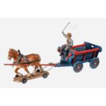 Elastolin Pferd mit Holz-Kastenwagen und Masse-Kutscher, L 32, Z 2-3 19.50 % buyer's premium on