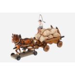 Lineol Zugpferd mit Holzwagen, dazu Kutscher und Mehlsäcke, L 36, Z 2 19.50 % buyer's premium on the