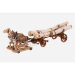 Elastolin Pferdegespann mit Langholzwagen und Ladung, Holz, L 70, Z 2 19.50 % buyer's premium on the