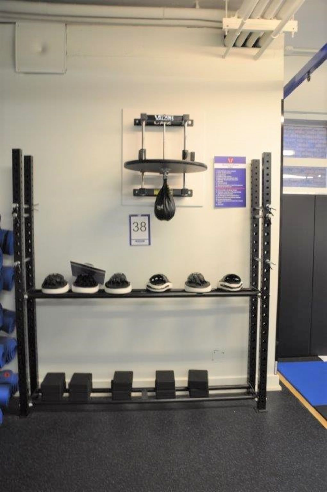 Lot : (1) FITNESS VALOR rack w/ EVERLAST boxing ball and (1) rack w/ (3) HIT gloves & accessories