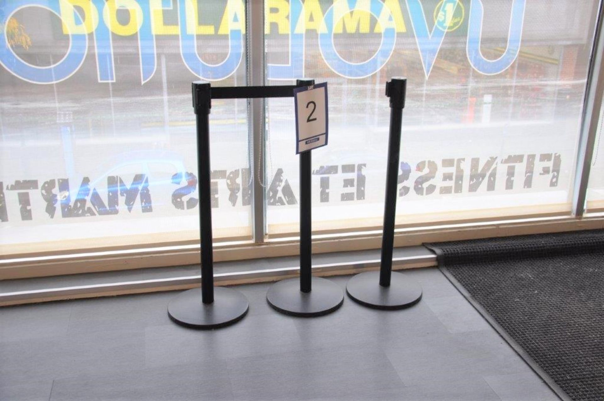 lot: (3) ULINE TENSABARRIER retractable barrier posts