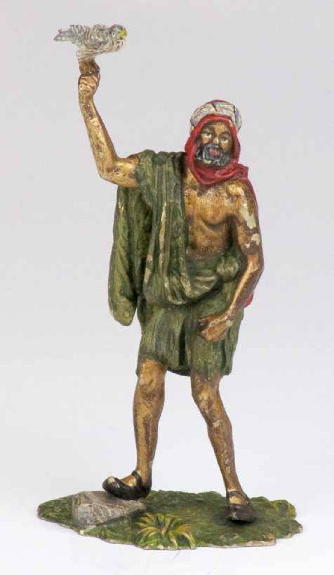 Wiener Bronze ---. Falkner. Stehender Orientale mit einem Falken auf dem Arm. Bronze, naturalistisch
