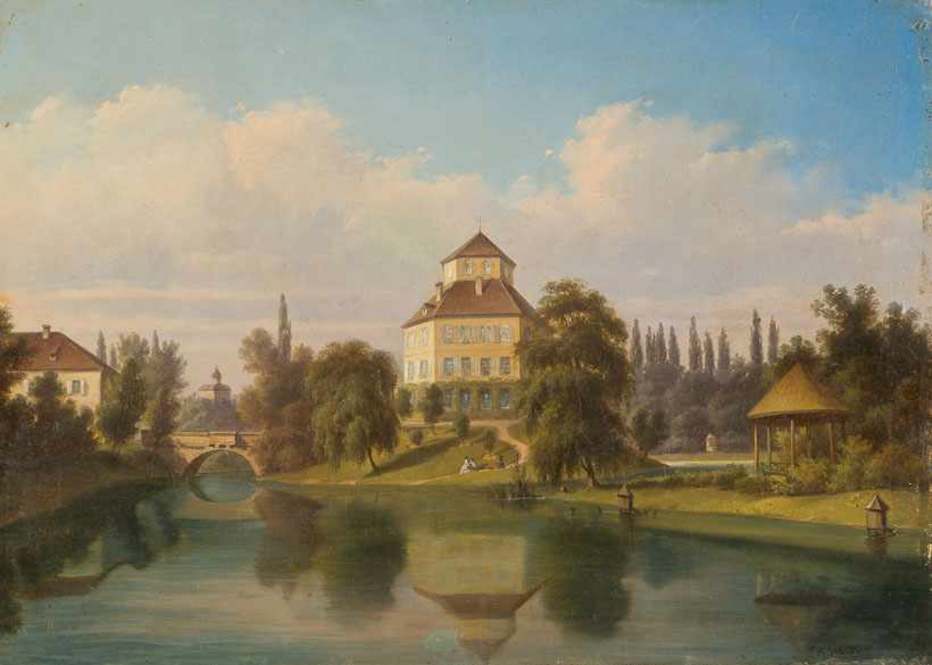 Herdtle, Hermann (Stuttgart 1819-1889) Wasserschloss Oppenweiler auf einer künstlichen Insel im