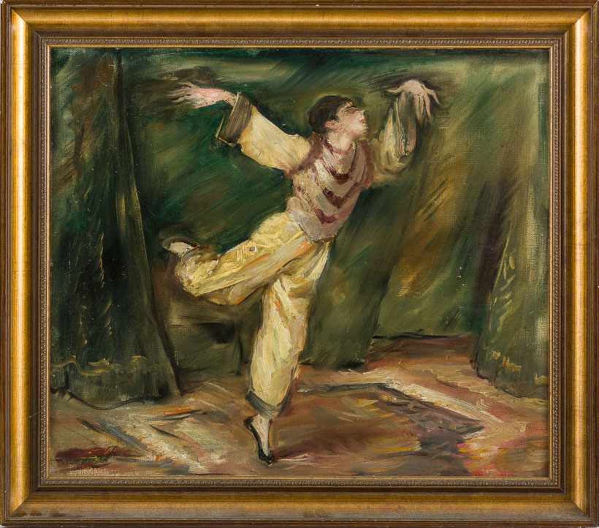 Berliner Maler (um 1920/25) Ausdruckstänzer in orientalischem Seidenanzug. Malkarton. 48×54 cm.