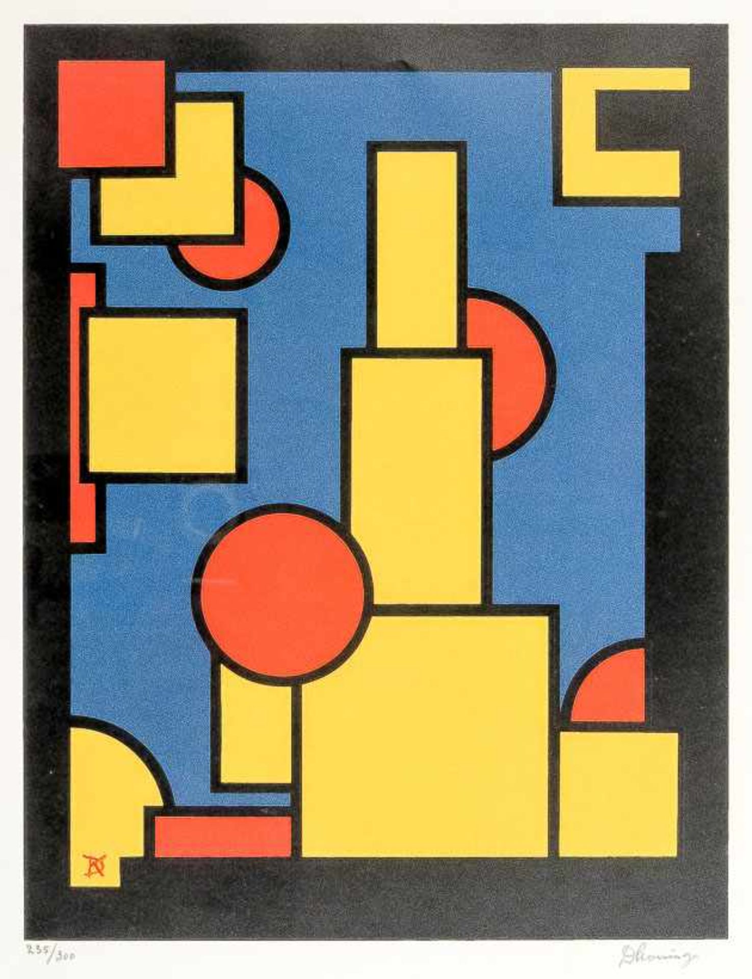 Koning, Dirk (1888-1978) "Netherlands". Konstruktivistische Komposition. Farbserigraphie.