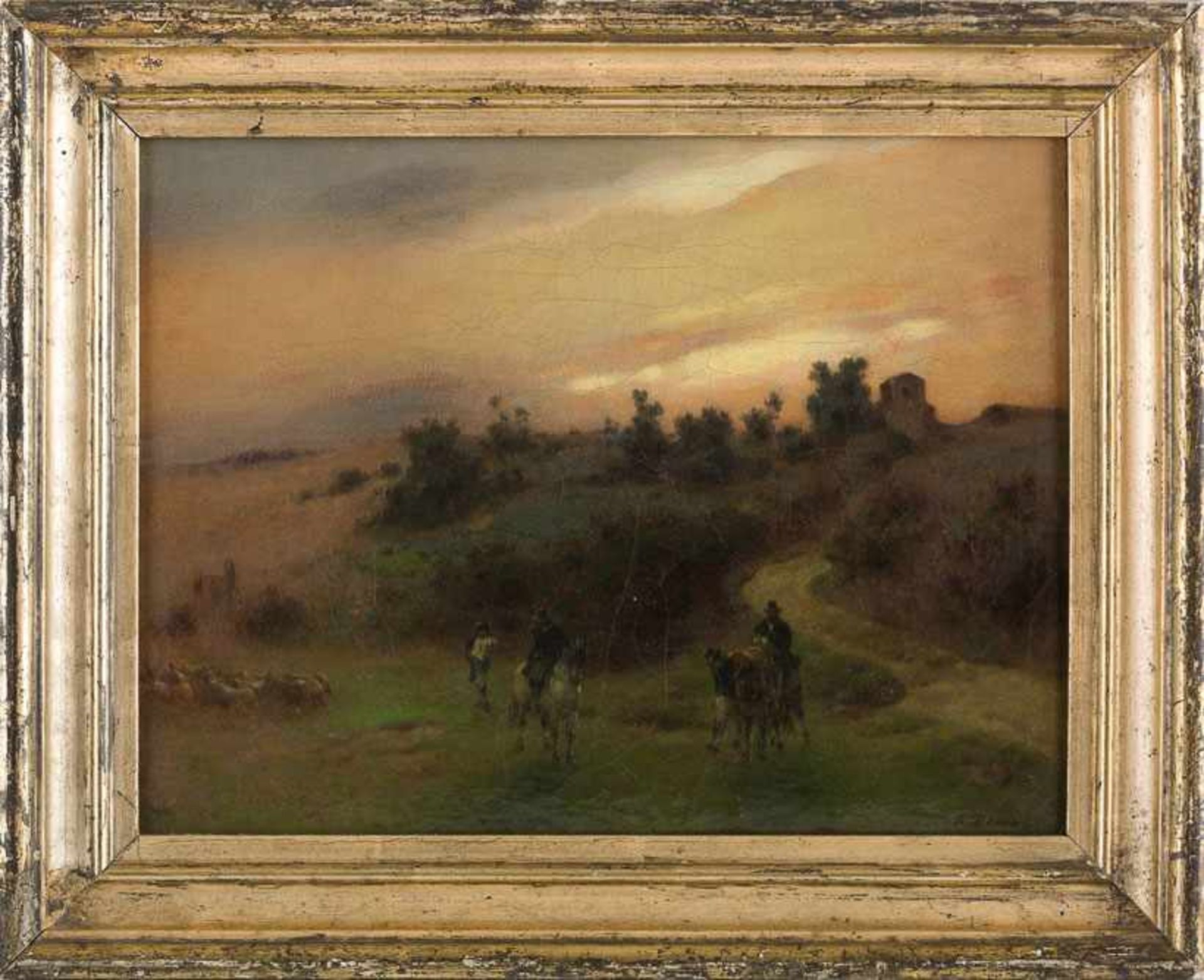 Brandt, Otto (Berlin, Olevano 1828-1892) Morgengrauen in der Campagna. In Senke Hirten zu Pferd