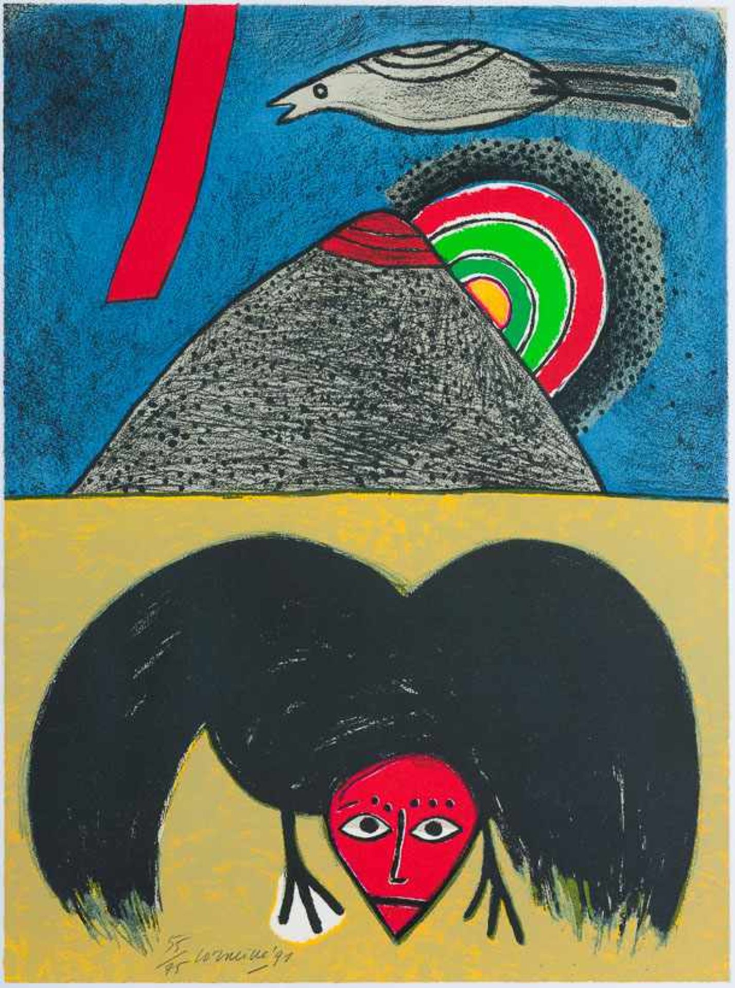 Derselbe "Oiseau et Pyramide", 1991. Farblithographie. Bleistift sign., num. 55/75 u. dat. (19)91.
